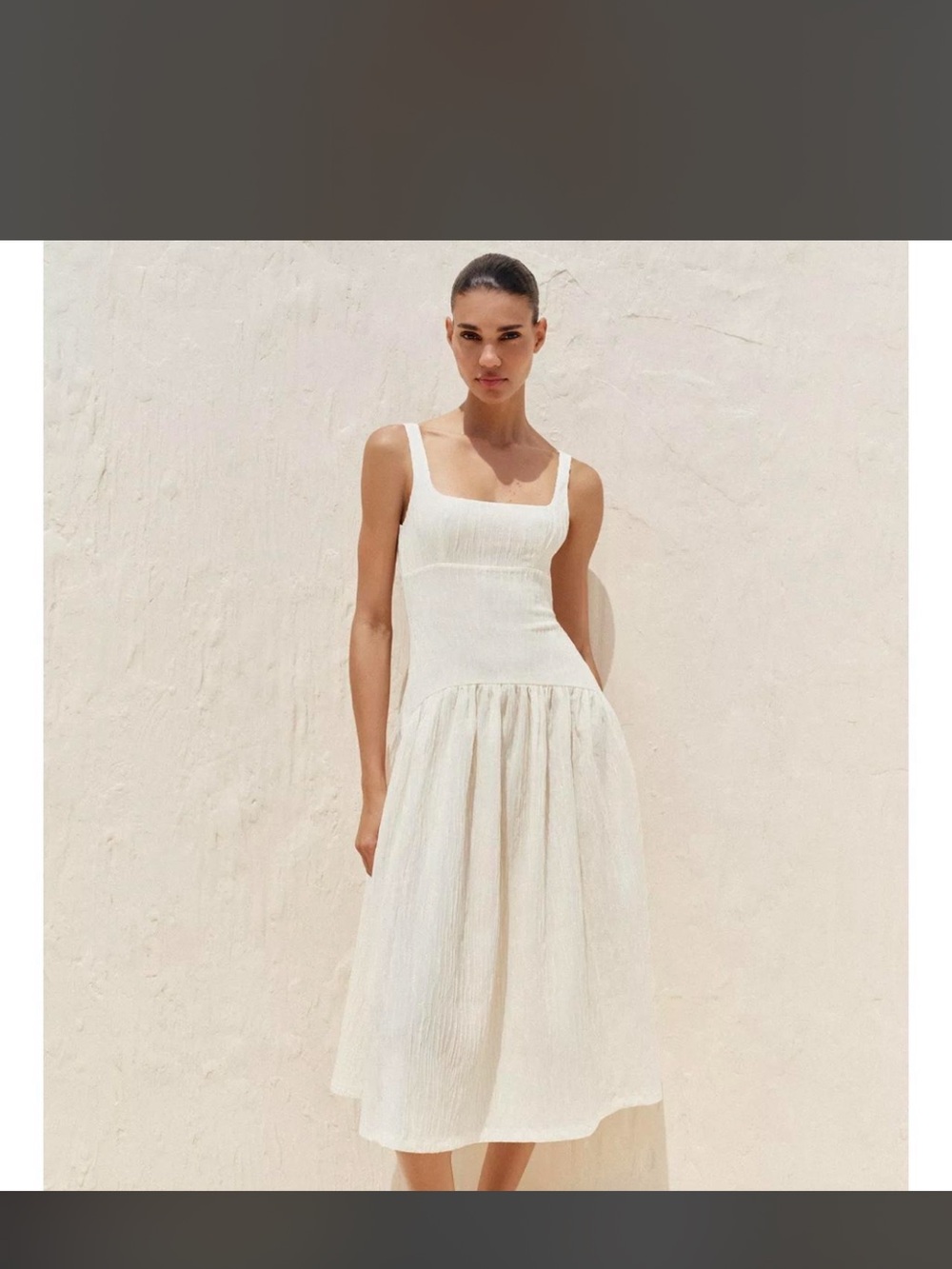 Elegant Cream Midi Dress with Square Neck